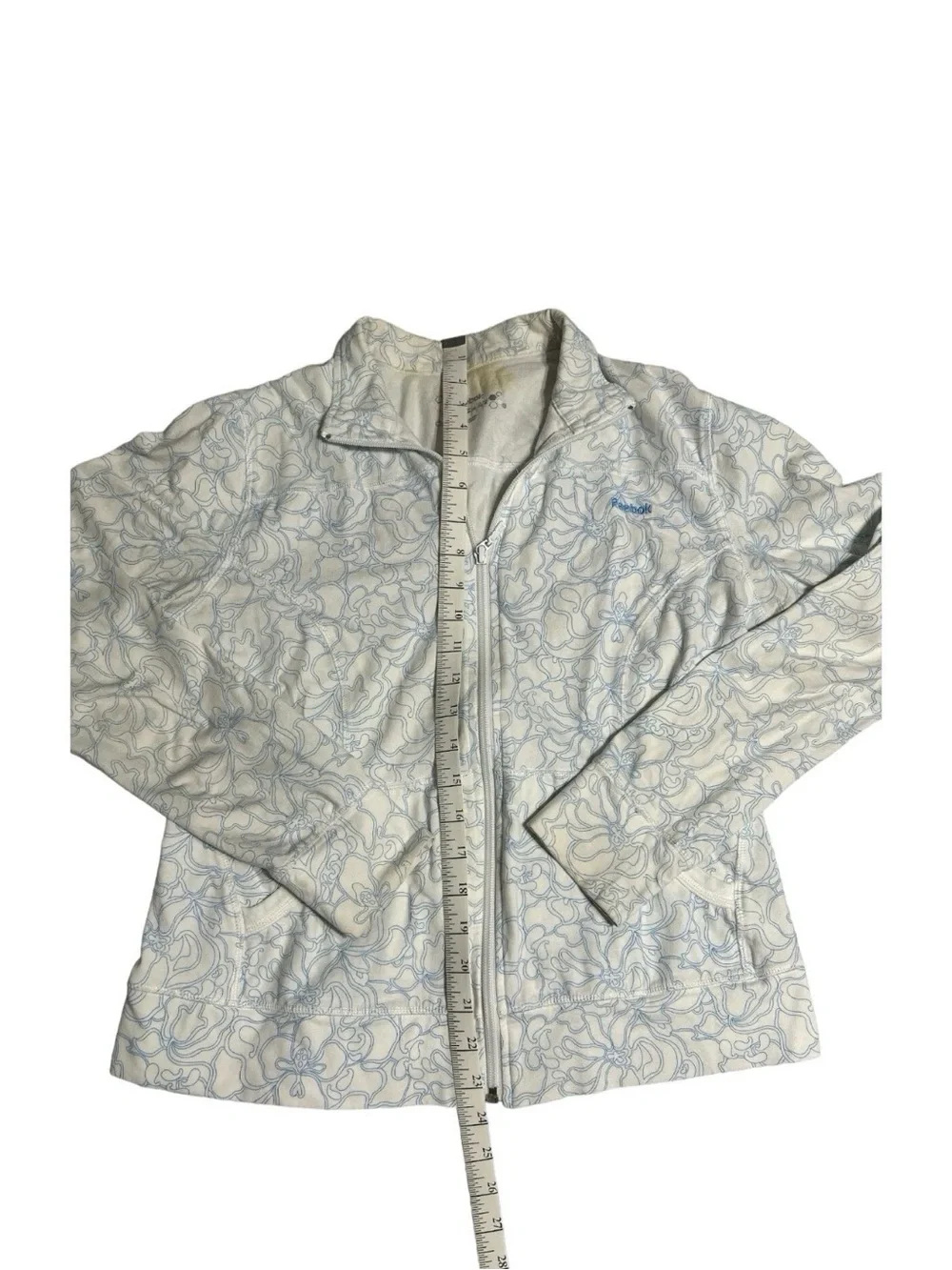 Reebok Women's White Jacket with Light Blue Floral Outline